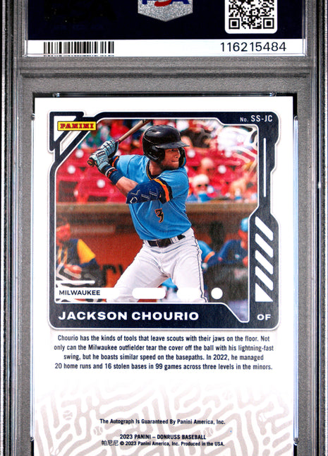 2023 Panini Donruss Signature Series Jackson Chourio Gold #SSJC 23/25 PSA 9