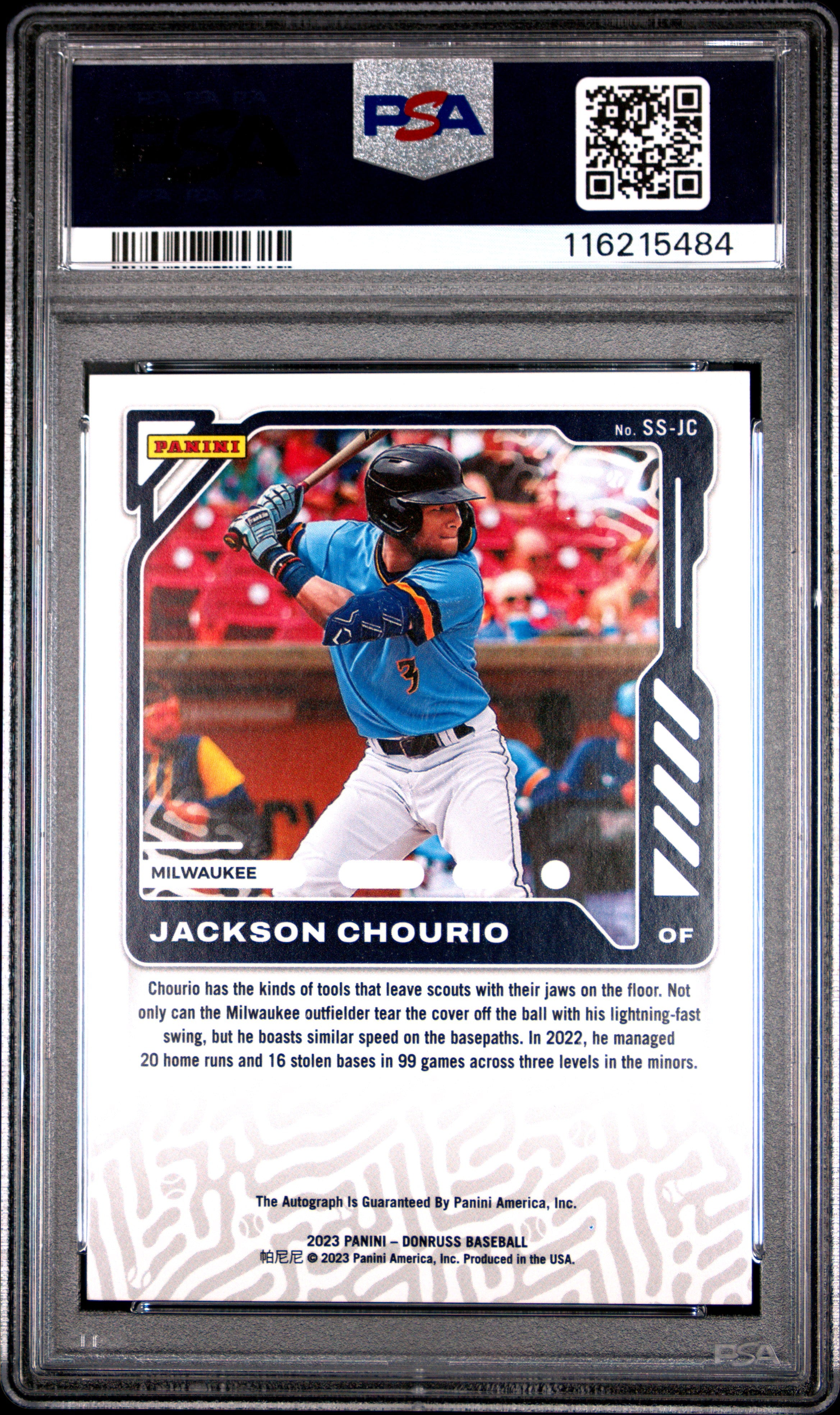 2023 Panini Donruss Signature Series Jackson Chourio Gold #SSJC 23/25 PSA 9