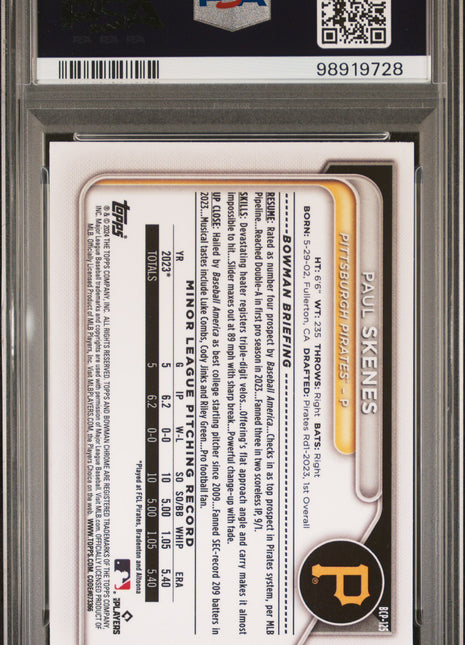 2024 Bowman Mega Box Chrome Prospects Paul Skenes #125 PSA 9