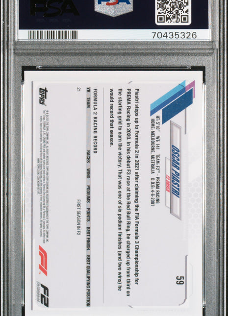 2021 Topps Chrome Formula 1 Oscar Piastri #59 PSA 10