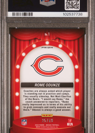 2024 Mosaic Rome Odunze Center Stage Purple /49 PSA 9 2024 Panini Mosaic Center Stage Rome Odunze Purple #1 PSA 9