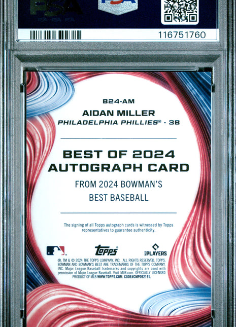 2024 Bowman's Best Best Of 2024 Autographs Aidan Miller Org X Fractor #B24AM 23/25 PSA 9