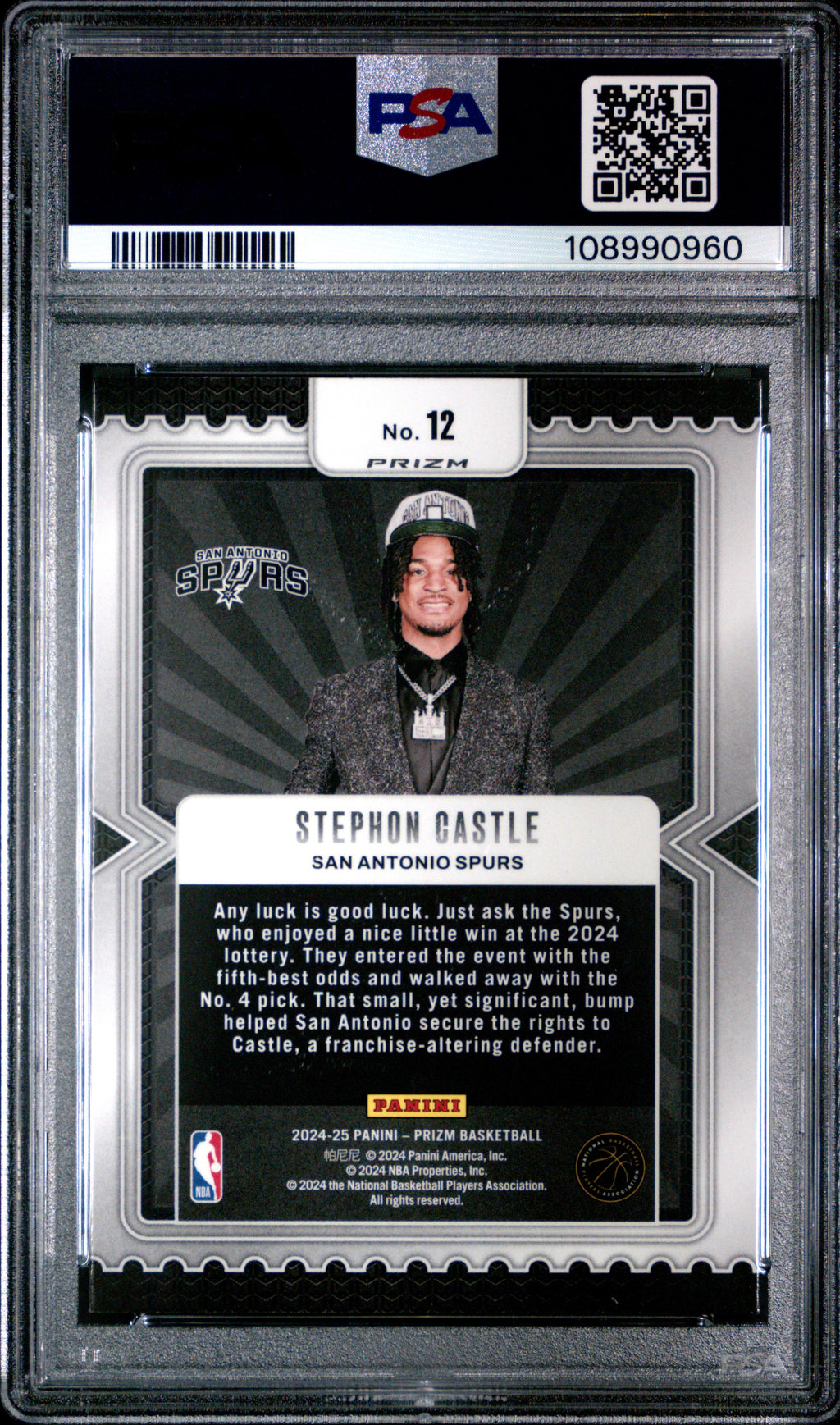 2024 Panini Prizm Luck Of The Lottery Stephon Castle Silver #12 PSA 9