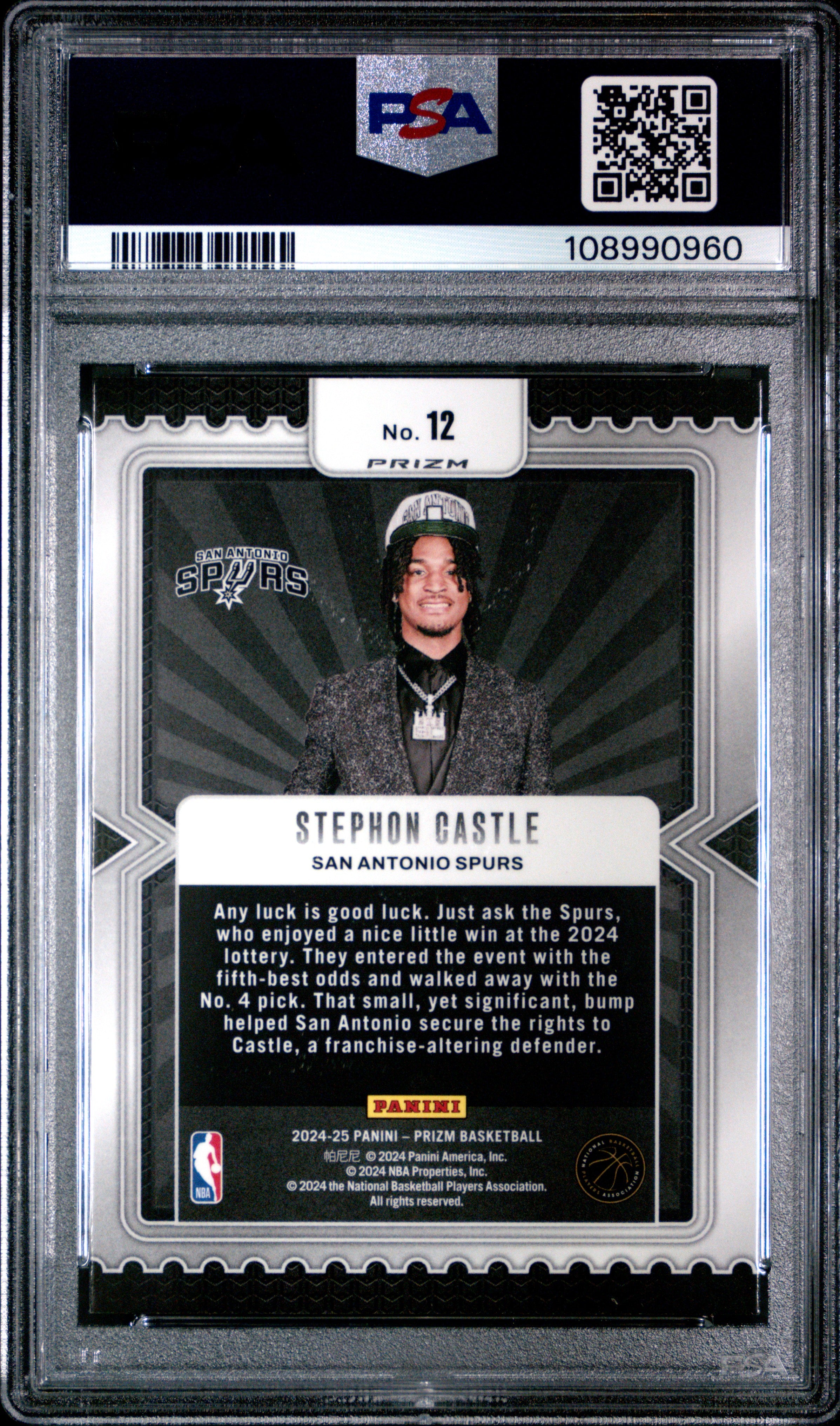 2024 Panini Prizm Luck Of The Lottery Stephon Castle Silver #12 PSA 9