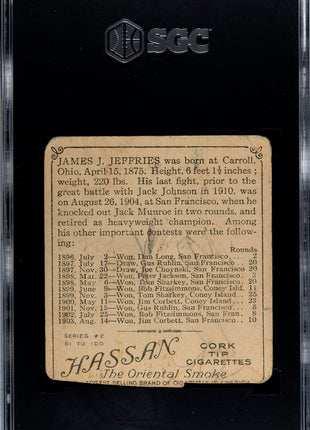 1910 Hassan Cigarettes (T218) James J. Jeffries Front View SGC A