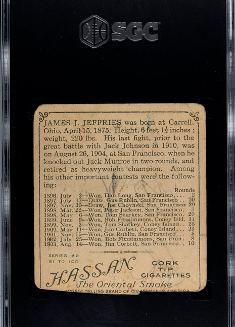 1910 Hassan Cigarettes (T218) James J. Jeffries Front View SGC A