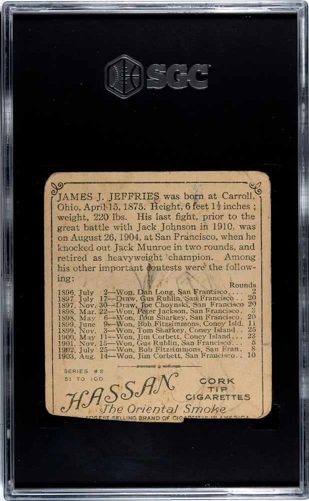 1910 Hassan Cigarettes (T218) James J. Jeffries Front View SGC A