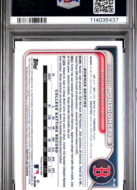 2024 Bowman Draft Braden Montgomery Chrome #BDC58 PSA 10