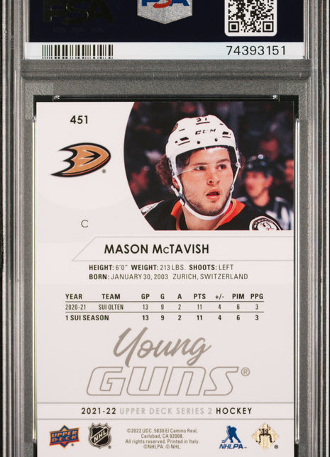 2021-2022 Upper Deck Mason Mctavish #451 PSA 10