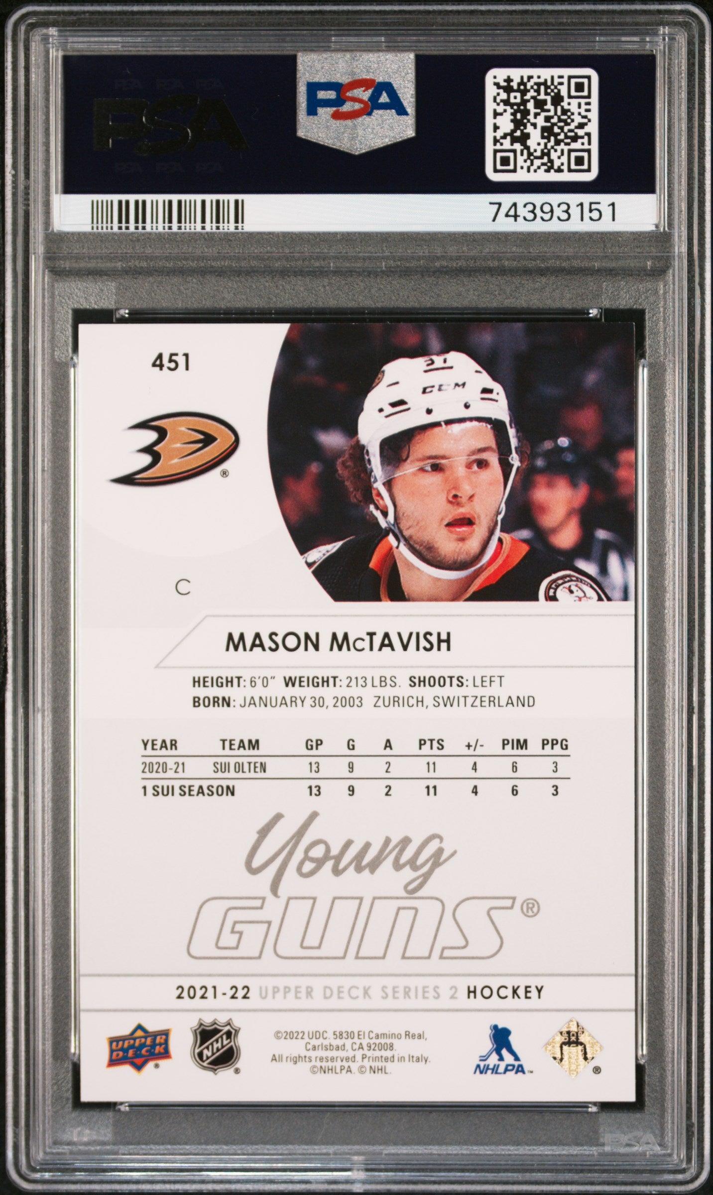 2021-2022 Upper Deck Mason Mctavish #451 PSA 10
