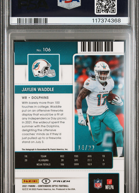 2021 Panini Contenders Optic Jaylen Waddle Var Auto Cracked Ice #106 PSA 9