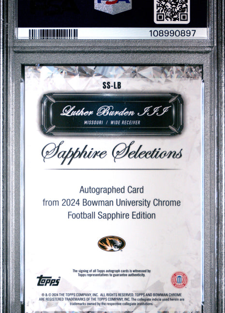 2024 Bowman University Chrome Sapphire Sapphire Luther Burden III #SSLB PSA 10