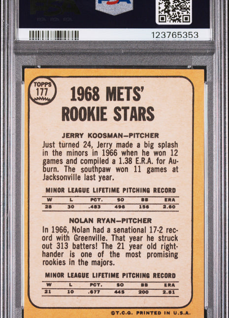 1968 Topps Mets Rookies J. Koosman N. Ryan #177 PSA 3