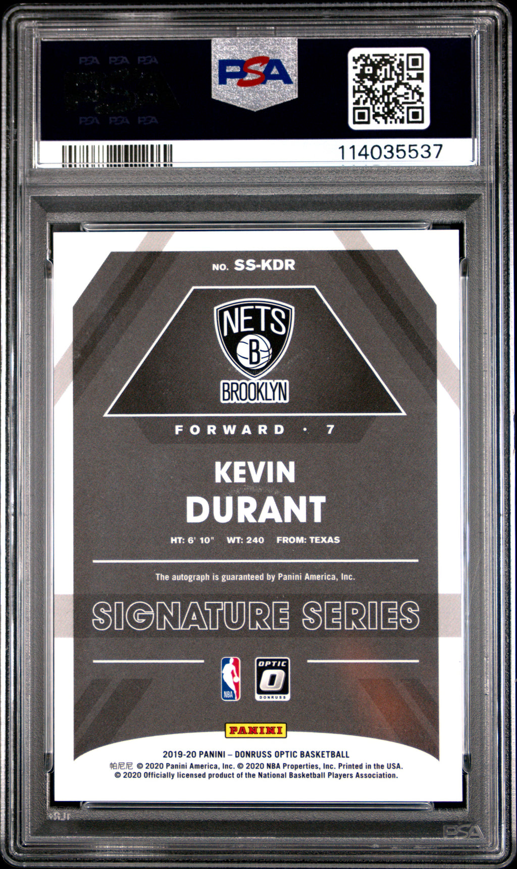 2019 Panini Donruss Optic Signature Series Kevin Durant #KDR PSA 10