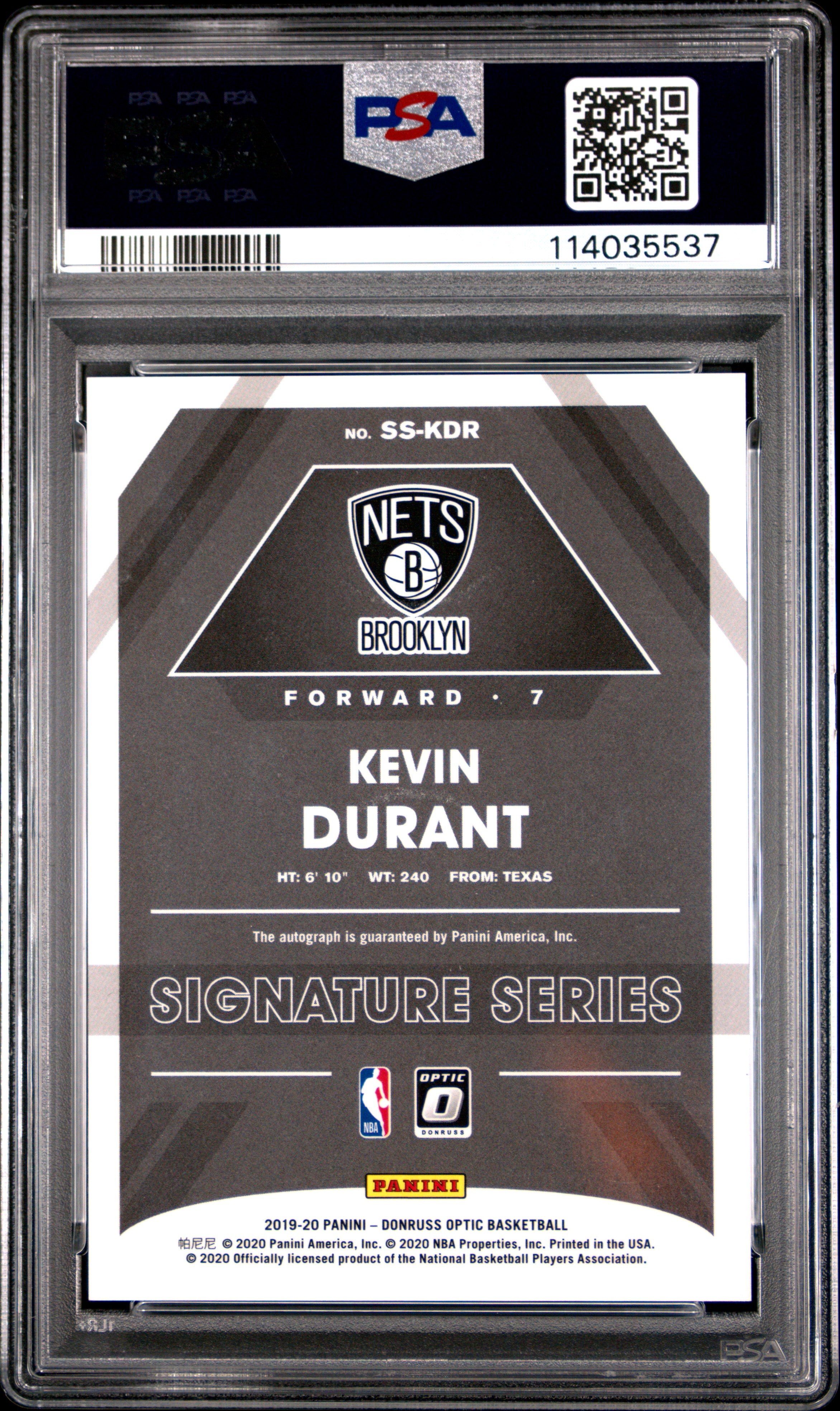 2019 Panini Donruss Optic Signature Series Kevin Durant #KDR PSA 10