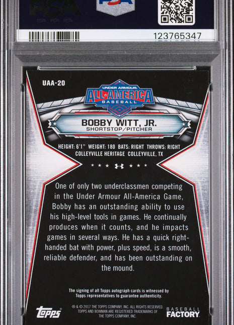 2017 Bowman Under Armour All-American Autograph Bobby Witt JR. Undr Arm. All Amer. Autograph #UAA20 PSA 9