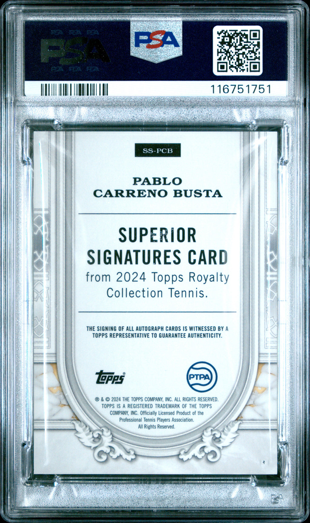 2024 Topps Royalty Tennis Superior Signatures Pablo Carreno Busta Platinum #PCB 1/1 PSA 10