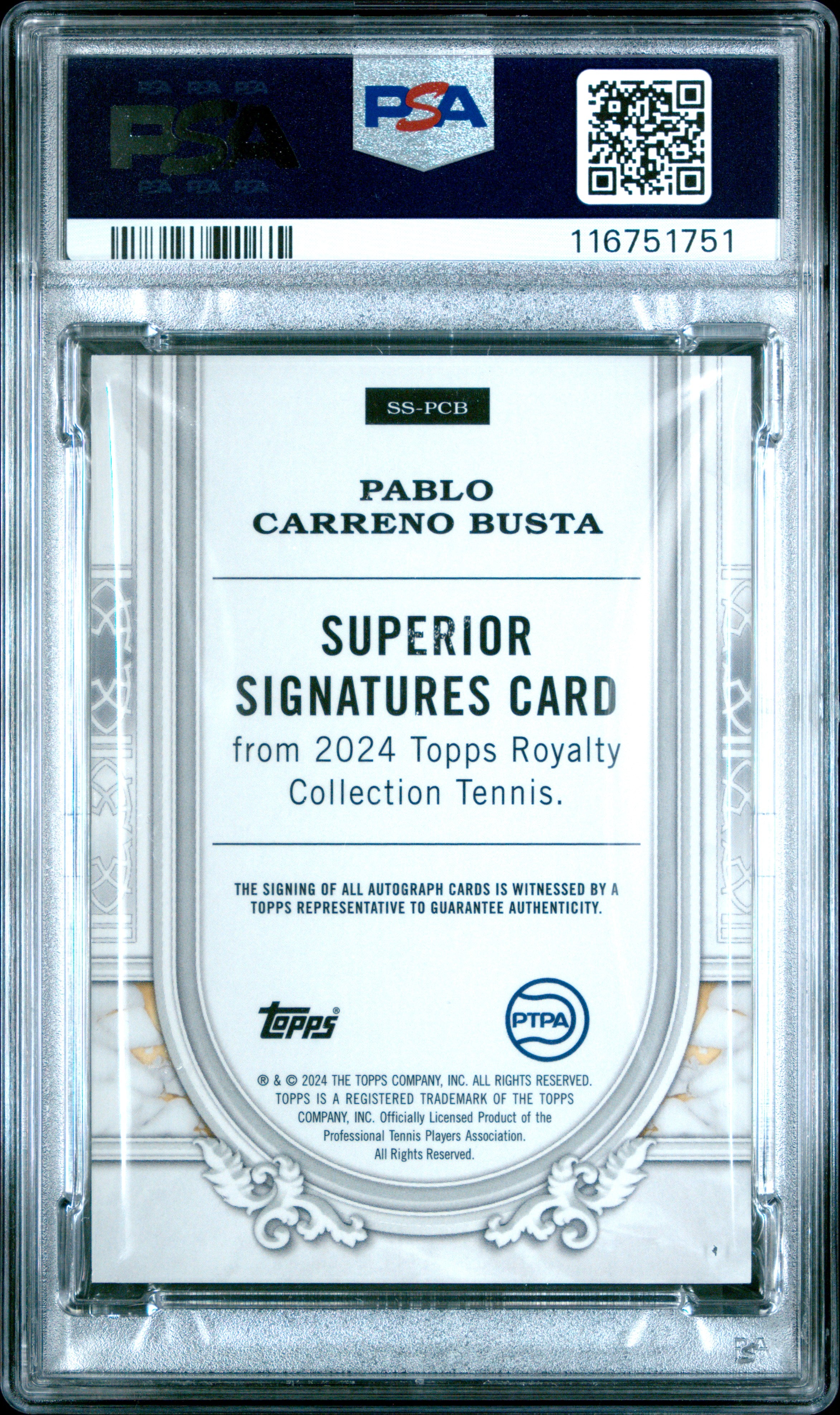 2024 Topps Royalty Tennis Superior Signatures Pablo Carreno Busta Platinum #PCB 1/1 PSA 10