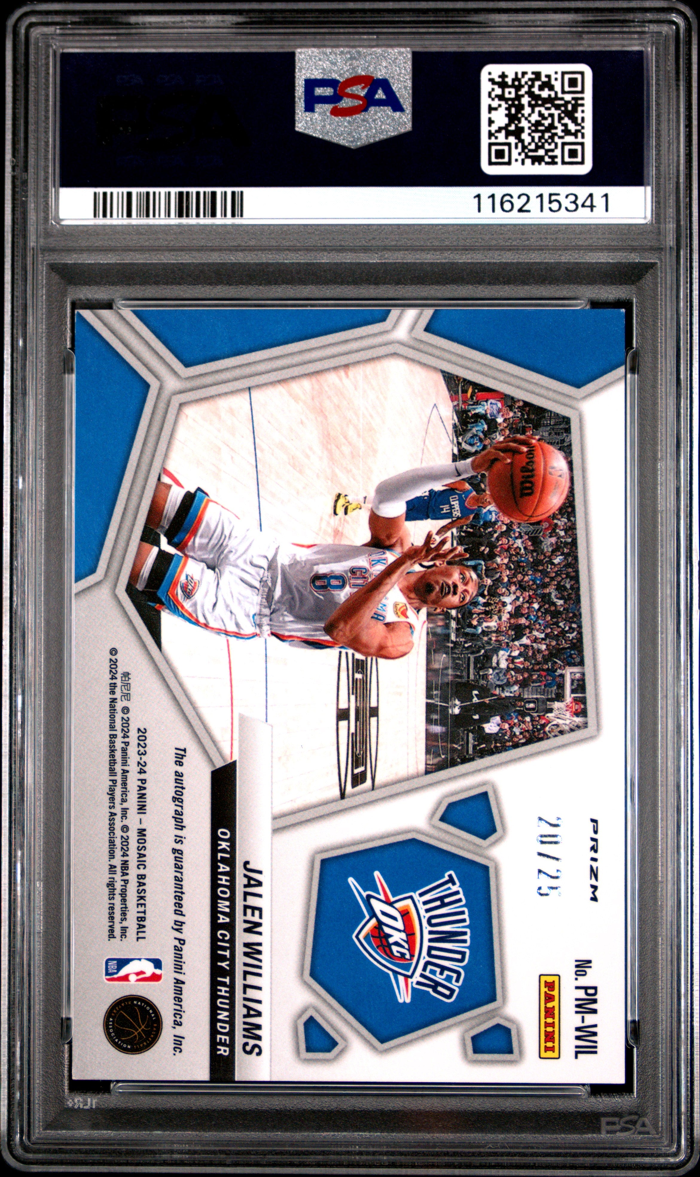 2023 Panini Mosaic Pictographs Mosaic Autographs Jalen Williams White #PMWIL PSA 9
