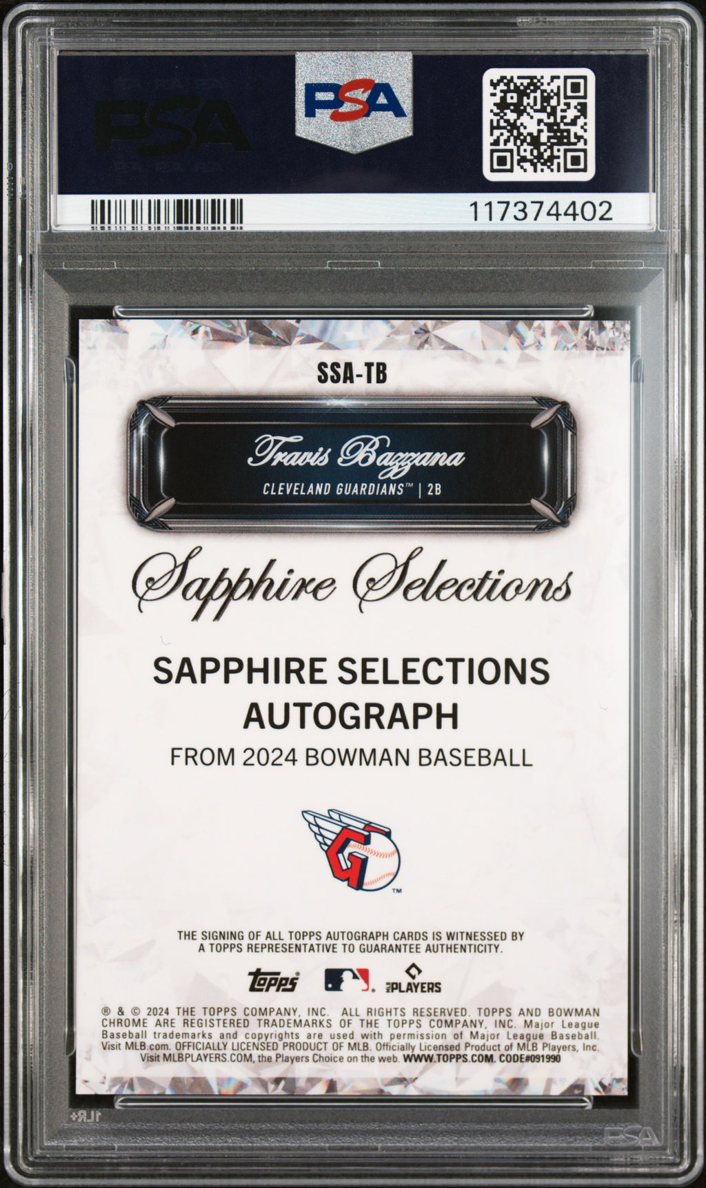 2024 Bowman Draft Sapphire Edition Sapphire Selections Autographs Travis Bazzana #SSATB PSA 10
