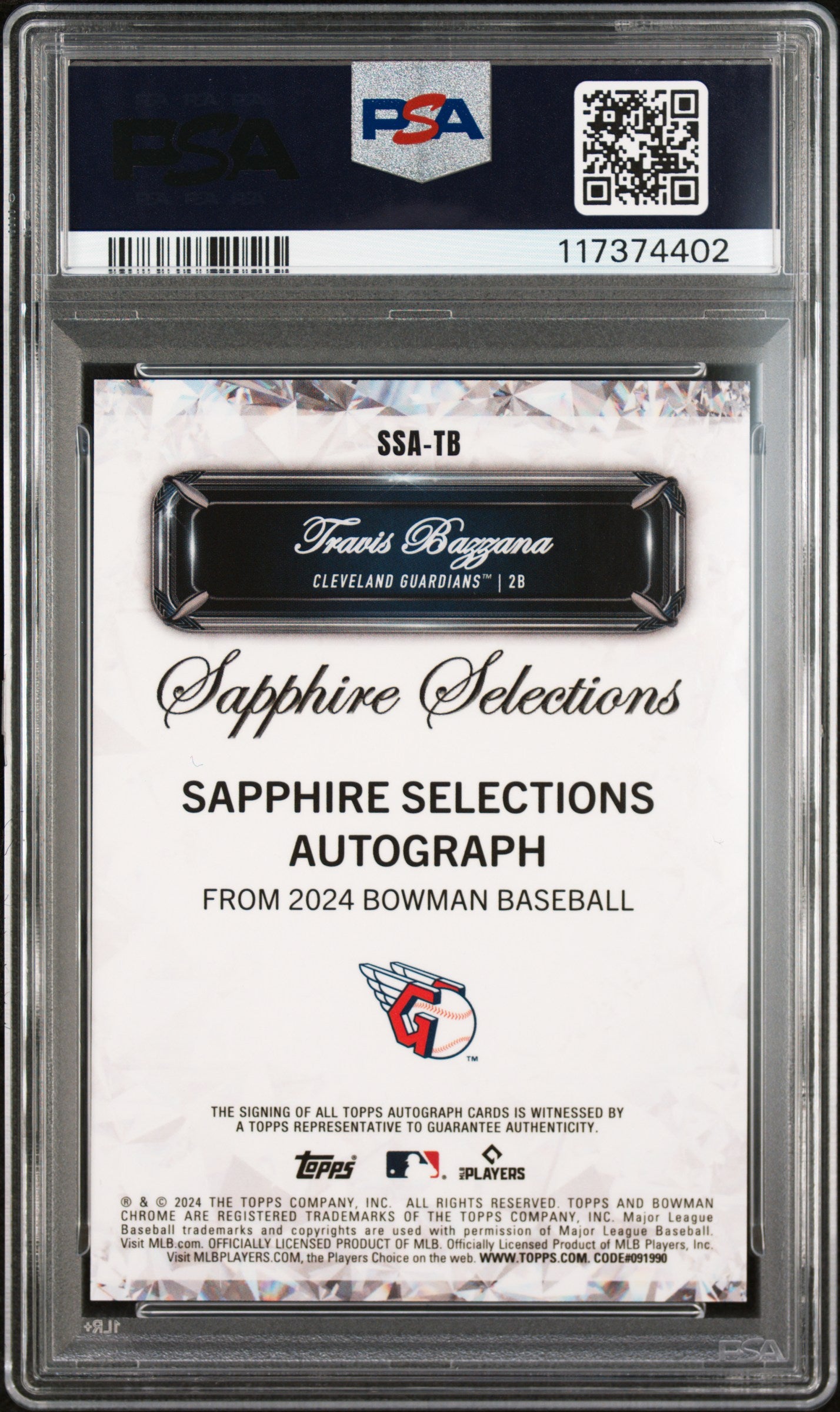 2024 Bowman Draft Sapphire Edition Sapphire Selections Autographs Travis Bazzana #SSATB PSA 10
