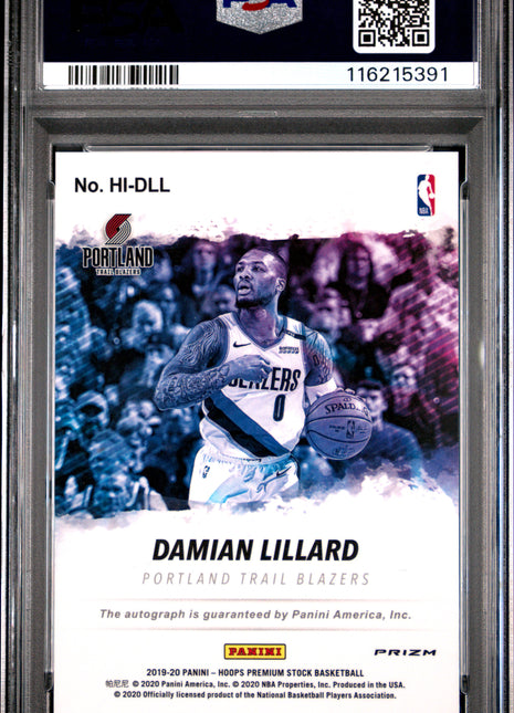2019 Panini Hoops Premium Stock Hoops Ink Damian Lillard Flash #DLL PSA 10