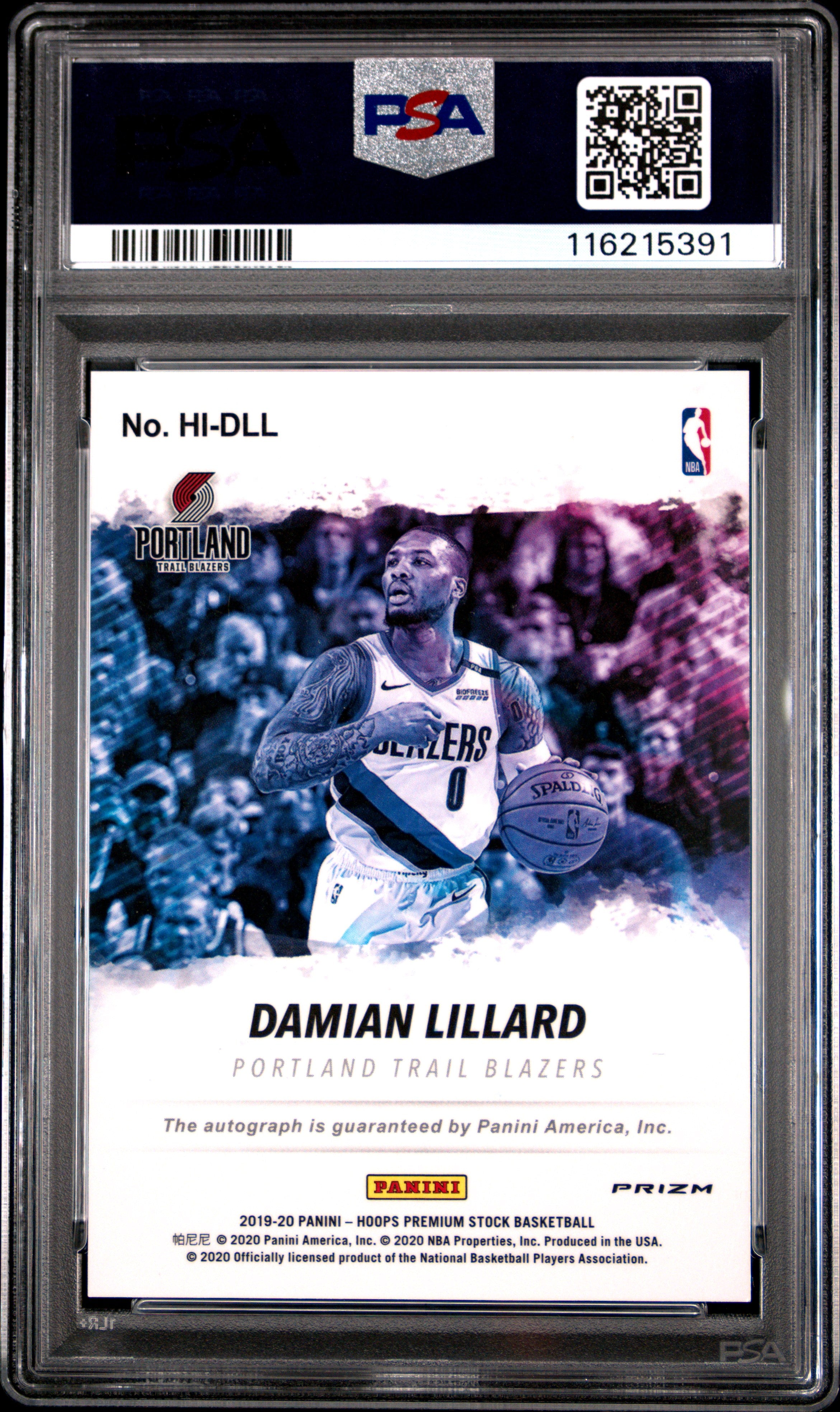 2019 Panini Hoops Premium Stock Hoops Ink Damian Lillard Flash #DLL PSA 10