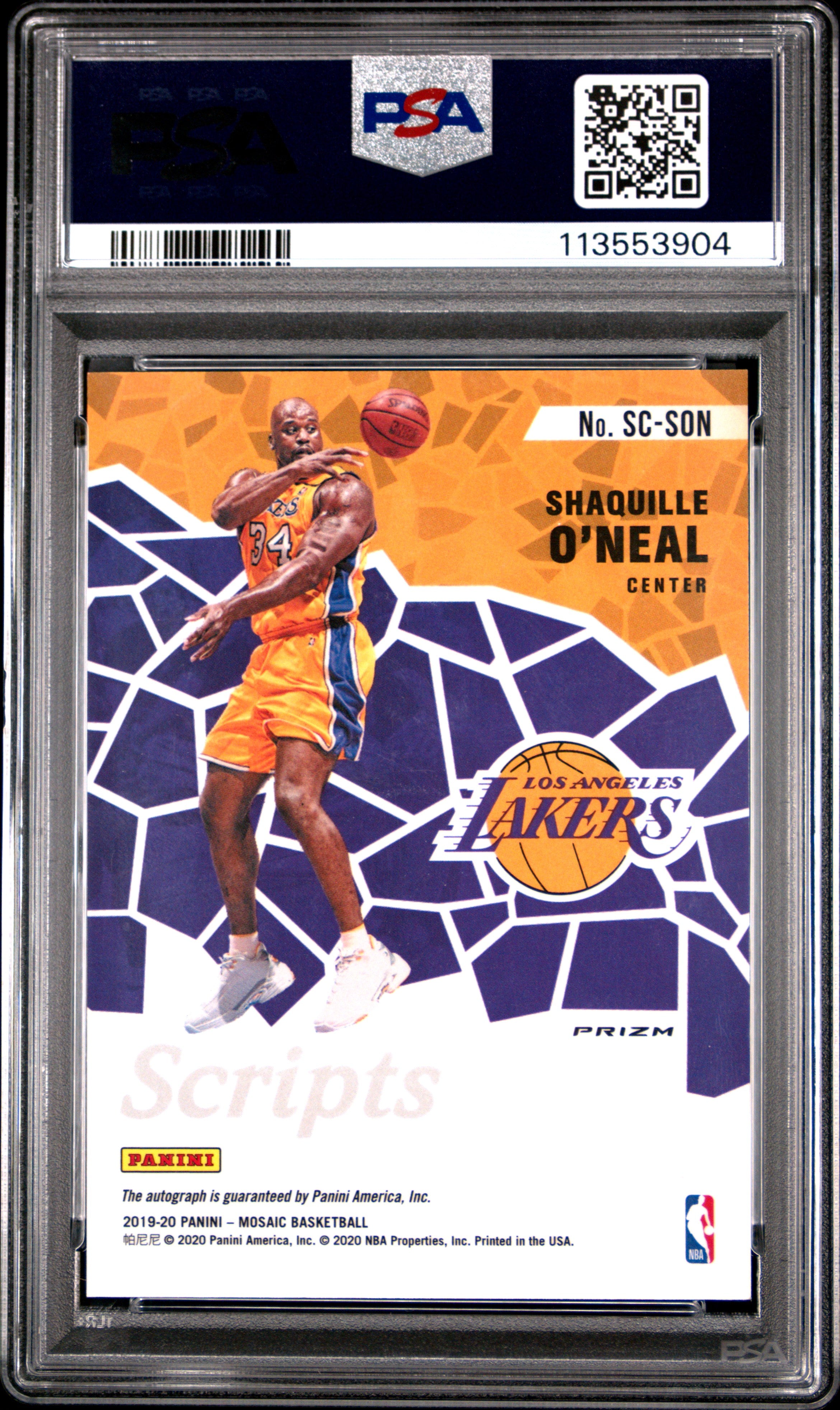 2019 Panini Mosaic Scripts Shaquille O'Neal Red Wave #SCSON PSA 9