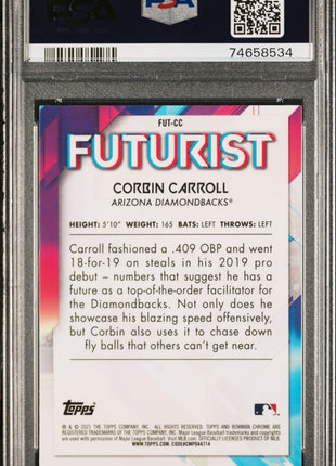 2021 Bowman Mega Box Chrome Futurist Corbin Carroll #CC PSA 10