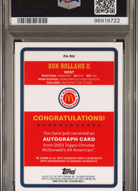 2023 Topps Chrome Mcdonald's All-American Gameday Paper Autographs Ron Holland II #PARH PSA 9