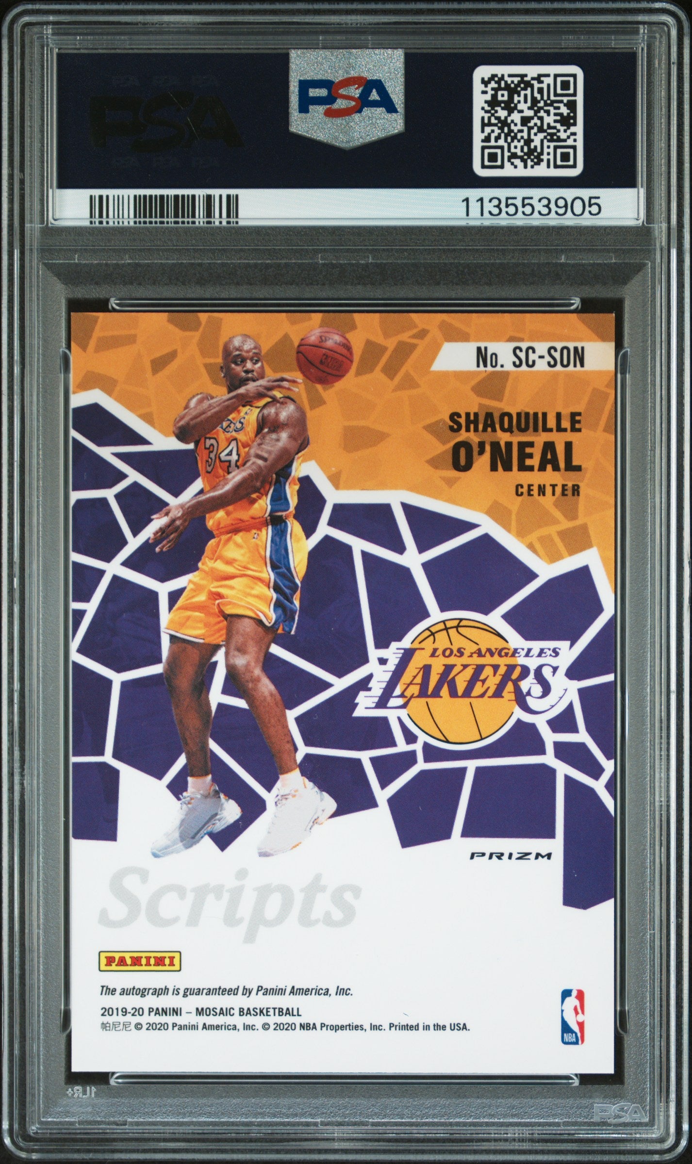 2019 Panini Mosaic Scripts Shaquille O'Neal Red Wave #SCSON PSA 10