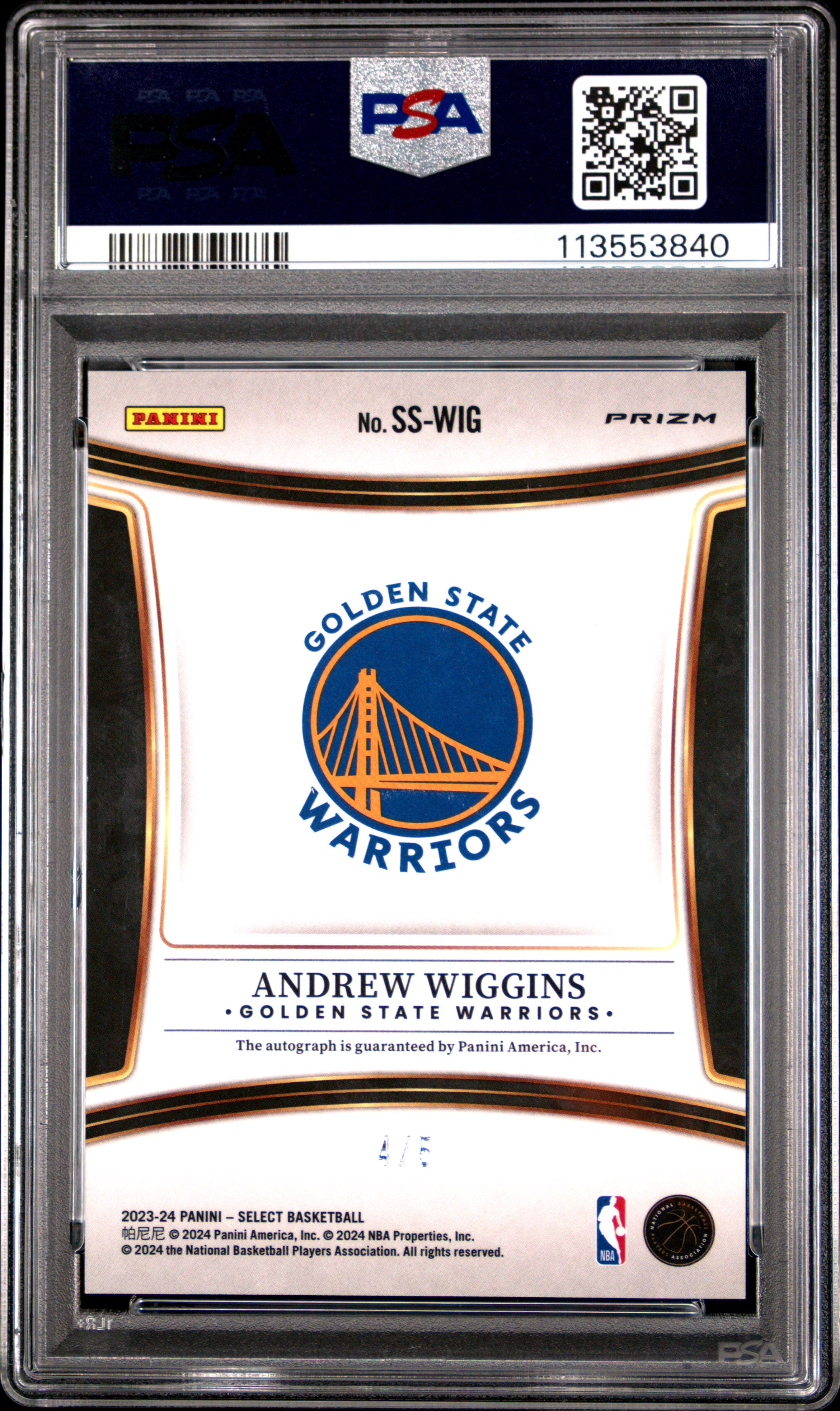 2023 Panini Select Signatures Andrew Wiggins Green Prizm #SSWIG PSA 10