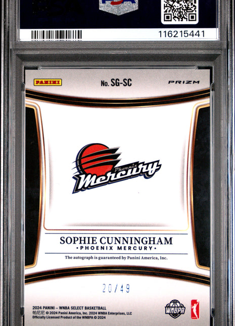 2024 Panini Select WNBA Signatures Sophie Cunningham Blue Prizm #SGSC PSA 9
