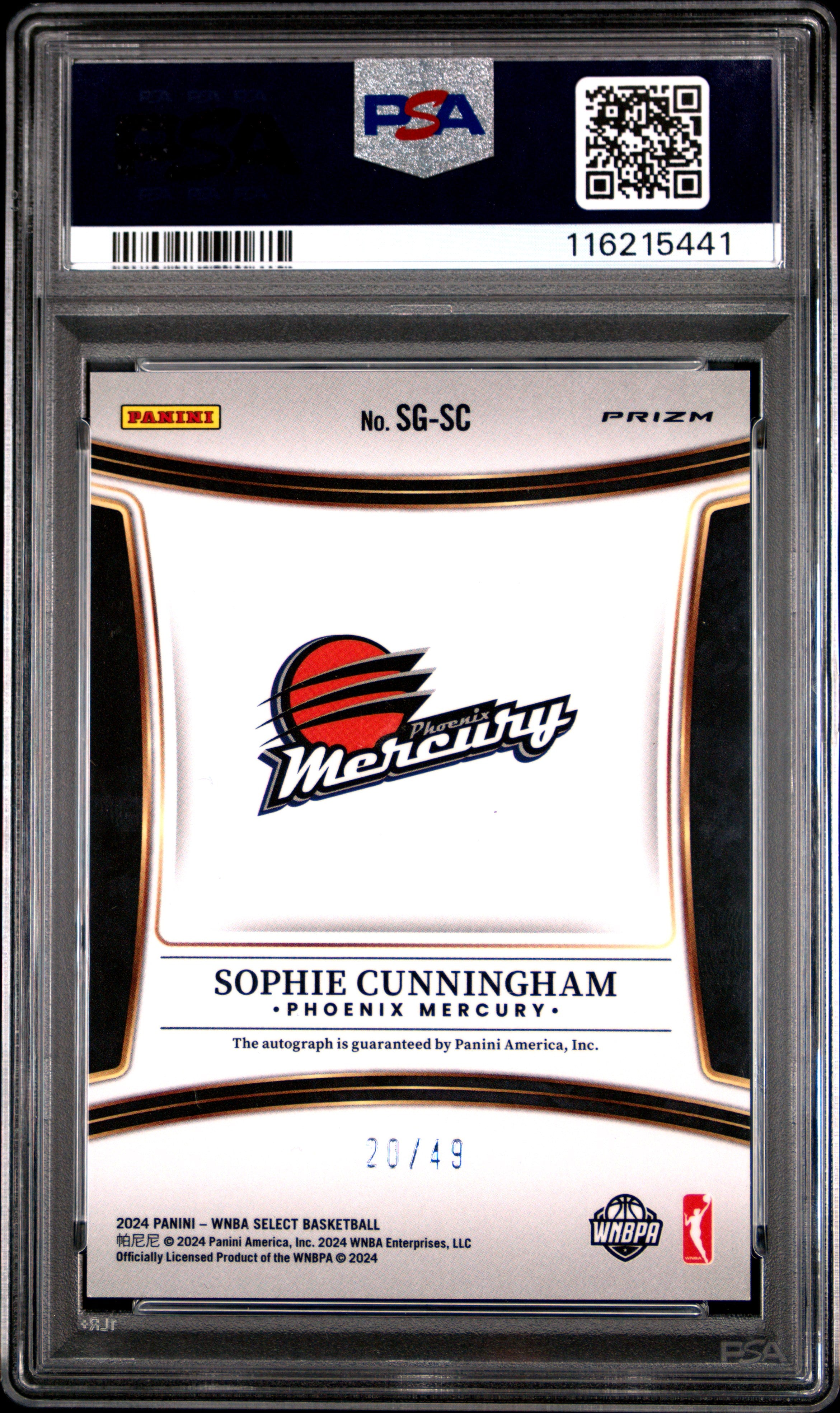 2024 Panini Select WNBA Signatures Sophie Cunningham Blue Prizm #SGSC PSA 9