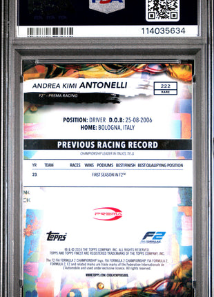 2024 Topps Finest Formula 1 Andrea Kimi Antonelli Blue Refractor #222 11/99 PSA 10