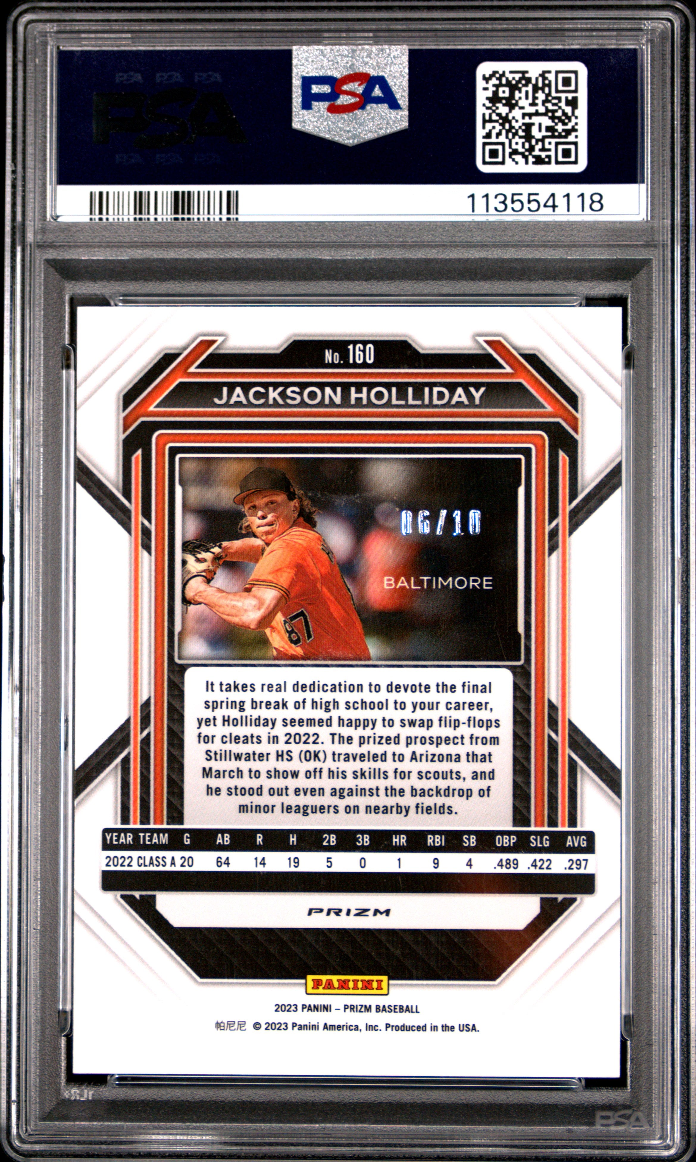 2023 Panini Prizm Jackson Holliday Gold Shimmer #160 PSA 9
