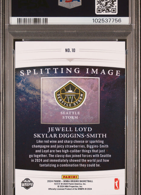 2024 Origins WNBA Loyd Diggins-Smith Gold /10 PSA 8 2024 Panini Origins WNBA Splitting Image Diggins-Smith Loyd Gold #10 PSA 8