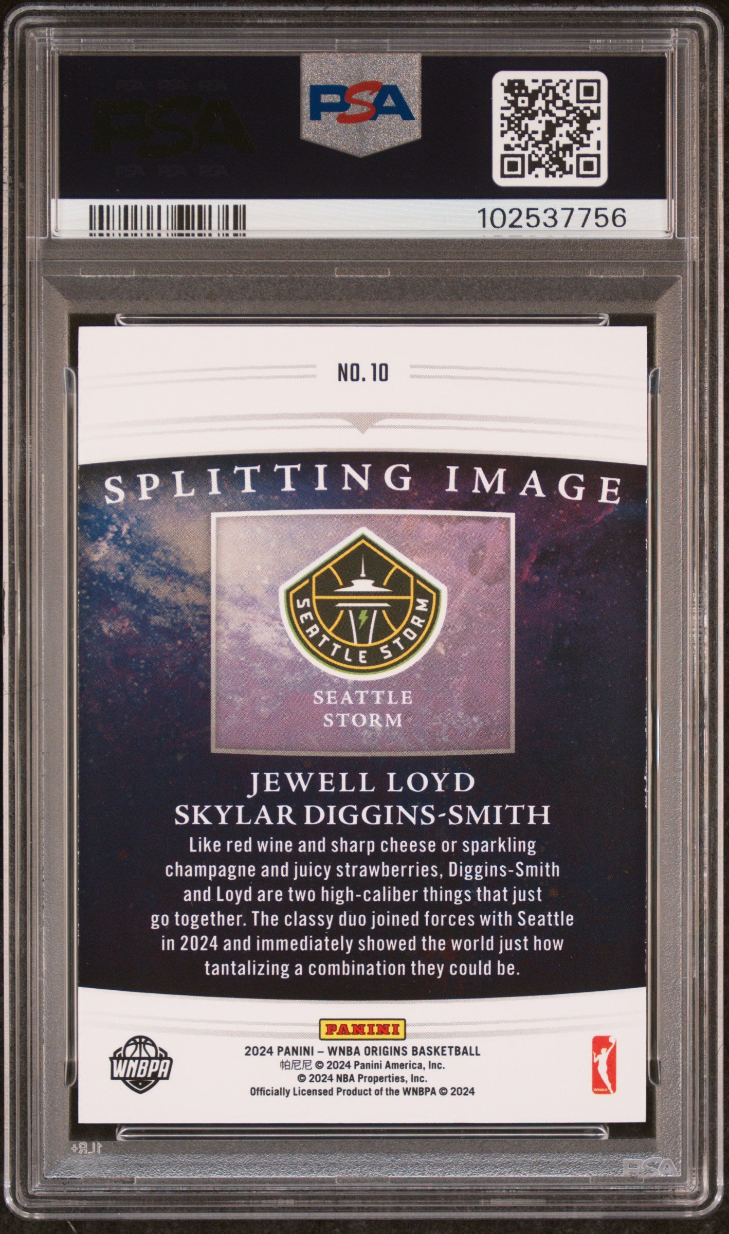 2024 Origins WNBA Loyd Diggins-Smith Gold /10 PSA 8 2024 Panini Origins WNBA Splitting Image Diggins-Smith Loyd Gold #10 PSA 8