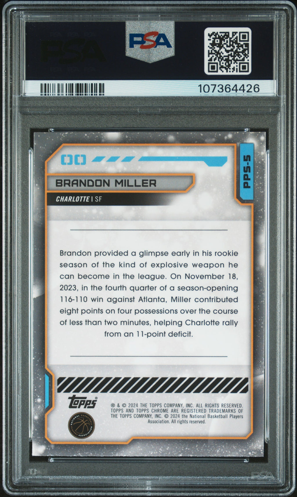 2023 Topps Cosmic Chrome Planetary Pursuit Brandon Miller Sun #PPS5 PSA 9