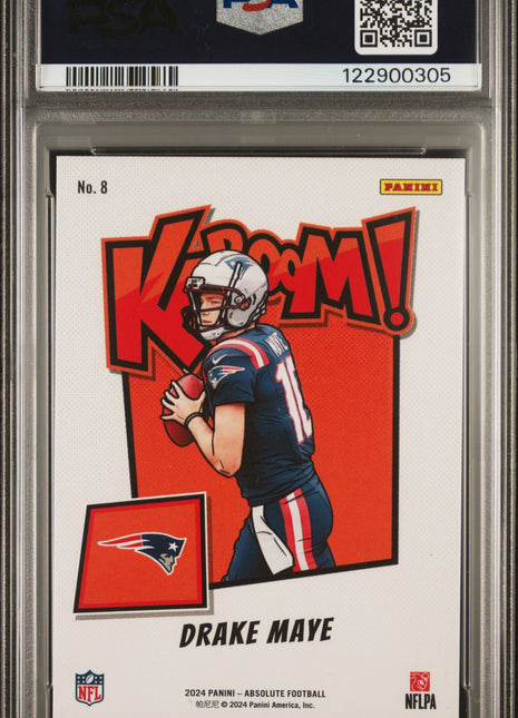 2024 Panini Absolute Kaboom! Horizontal Drake Maye RK RL Blue Hyper #8 PSA 9