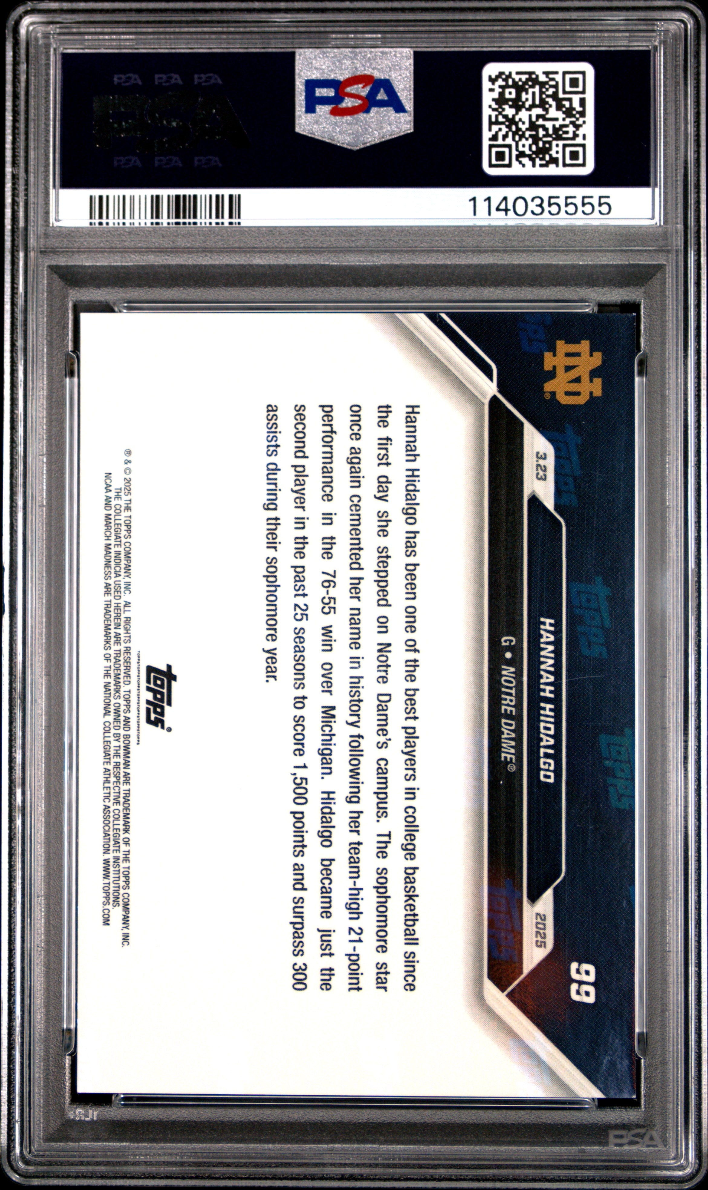 2024-25 Bowman U Now Hannah Hidalgo Ncaa Logo #99 33/49 PSA 9