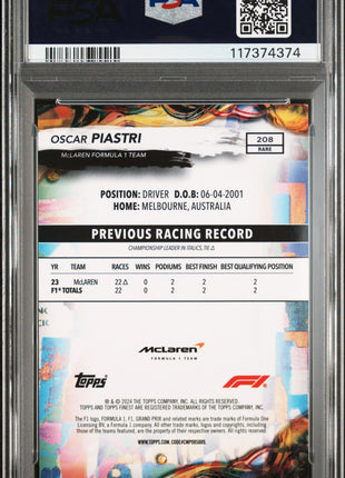 2024 Topps Finest Formula 1 Oscar Piastri Blue Refractor #208 88/99 PSA 9