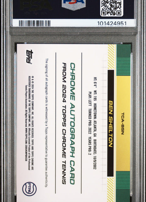 2024 Topps Chrome Tennis Autographs Ben Shelton Red Refractor #TCABSN / 5 PSA 10