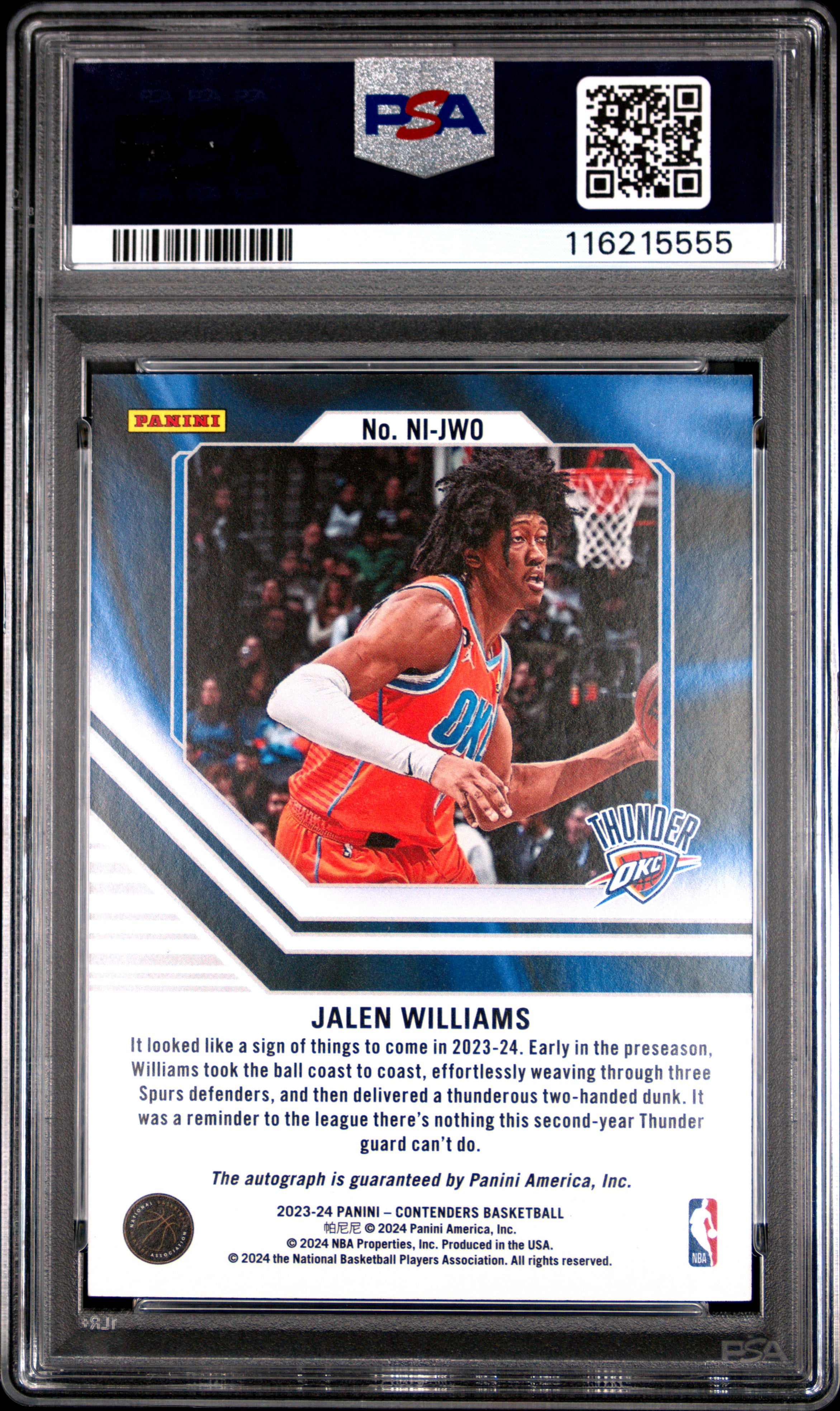 2023 Panini Contenders NBA Ink Autographs Jalen Williams Bronze #NIJWO 18/25 PSA 8