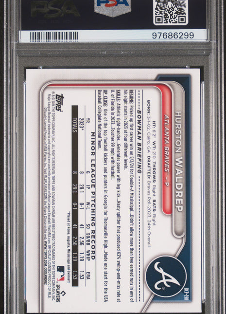 2024 Bowman Chrome Prospects Hurston Waldrep Green Refractor #BCP190 PSA 10