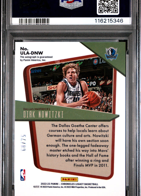 2022 Panini Chronicles Under The Lights Autographs Dirk Nowitzki #ULADNW PSA 9