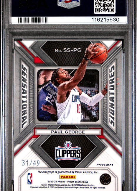 2023 Panini Prizm Sensational Signatures Paul George Blue #SSPG PSA 9