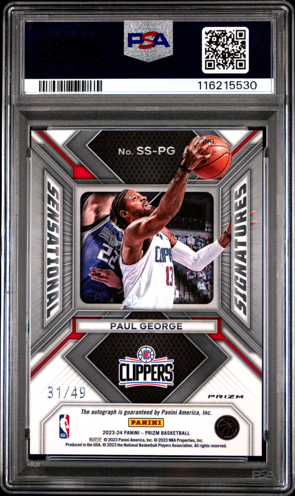 2023 Panini Prizm Sensational Signatures Paul George Blue #SSPG PSA 9