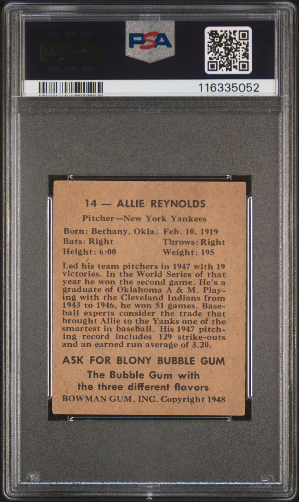 1948 Bowman Allie Reynolds #14 PSA 4