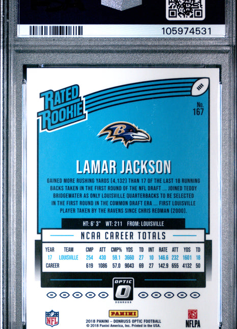2018 Panini Donruss Optic Lamar Jackson #167 PSA 9